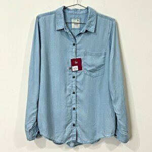 SO Favorite Shirt Chambray Blue Long Sleeve Tunic Large NWT 100% Lyocell Soft